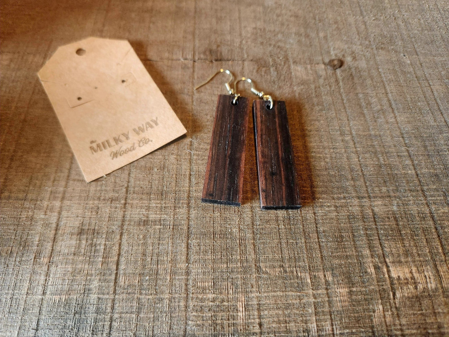 Striped Ebony Dangle Wood Earrings - Milky Way Wood Company