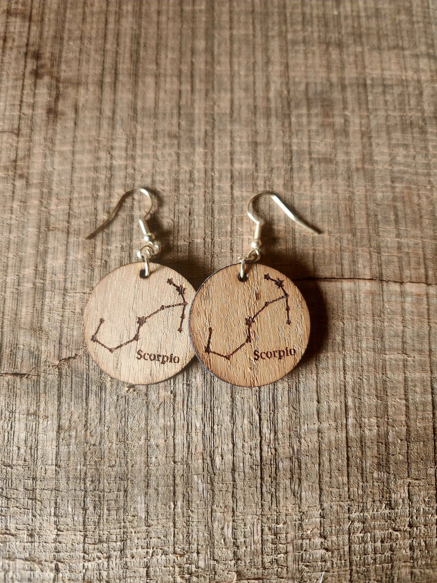 Scorpio Constellation Laser Etching on Black Locust Circle Earrings